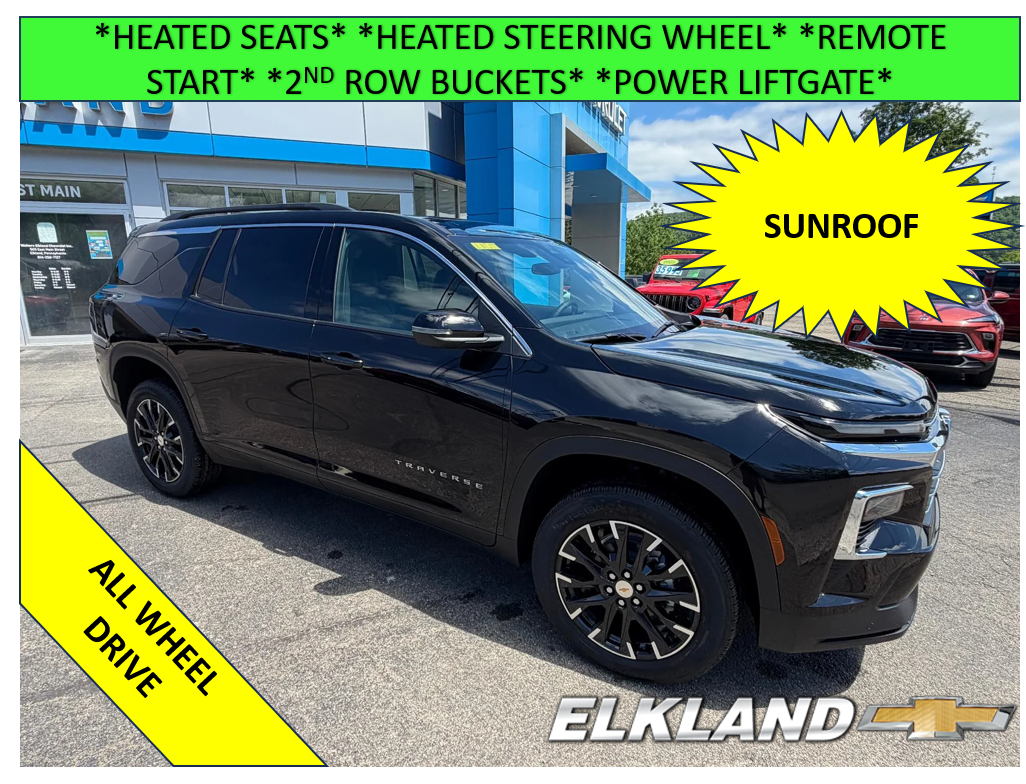 2026 Chevrolet Traverse LT in Mosaic Black Metallic — front three-quarter view