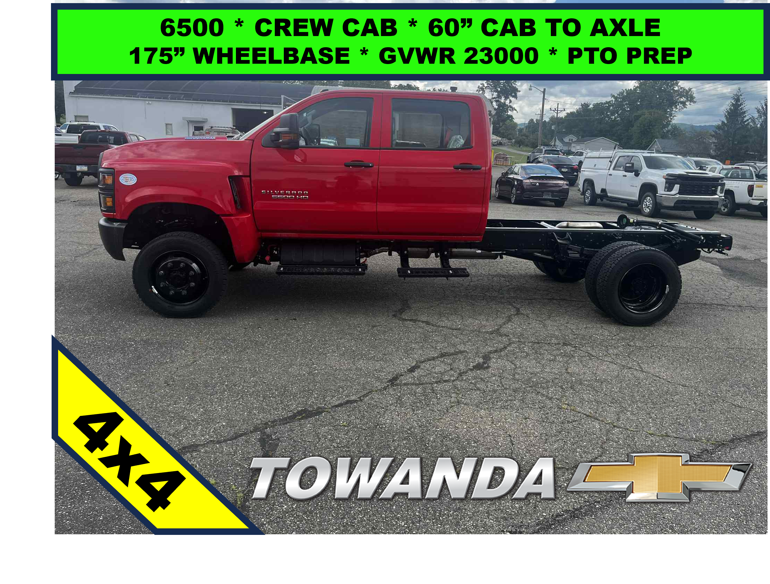 2025 Chevrolet Silverado 6500 HD Work Truck in Red Hot — front three-quarter view